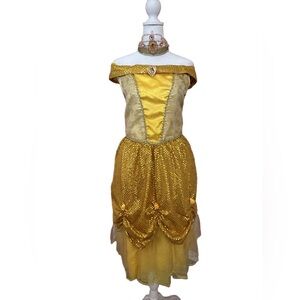 Disney Parks Authentic Princess Belle yellow ball gown & matching crown Girls XL